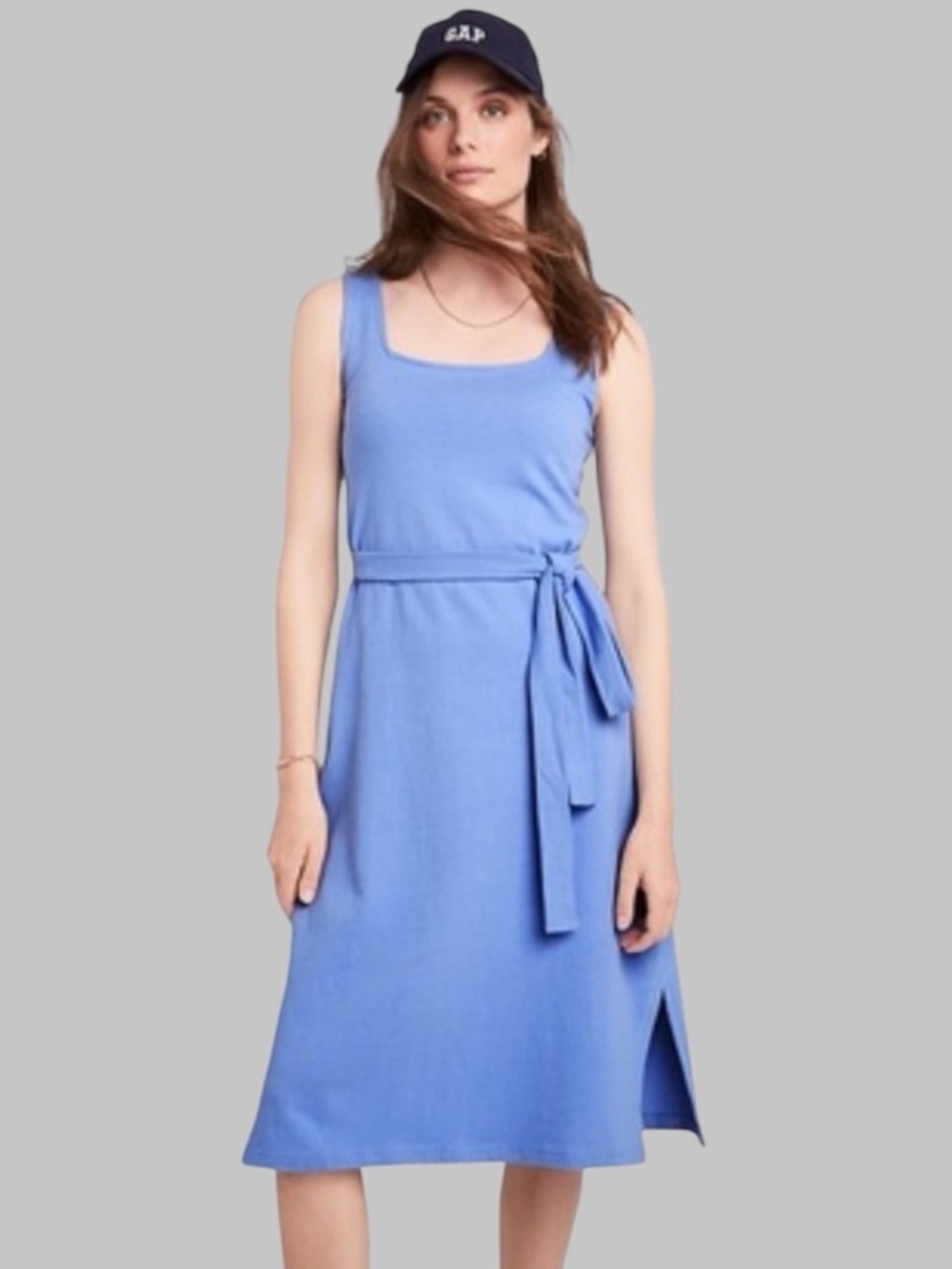 NWT GAP Factory Square Neck Tie Belt Dress Size Large Hyacinth Blue 100% Cotton